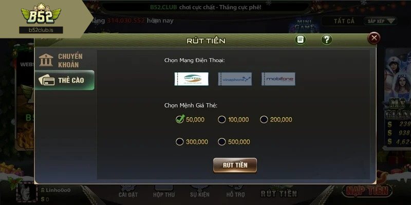 Các phương thức rút tiền được hỗ trợ