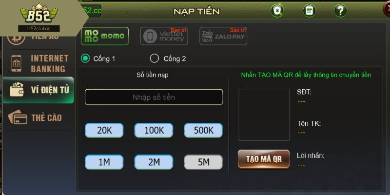 Đảm bảo thông tin nạp tiền là chính xác