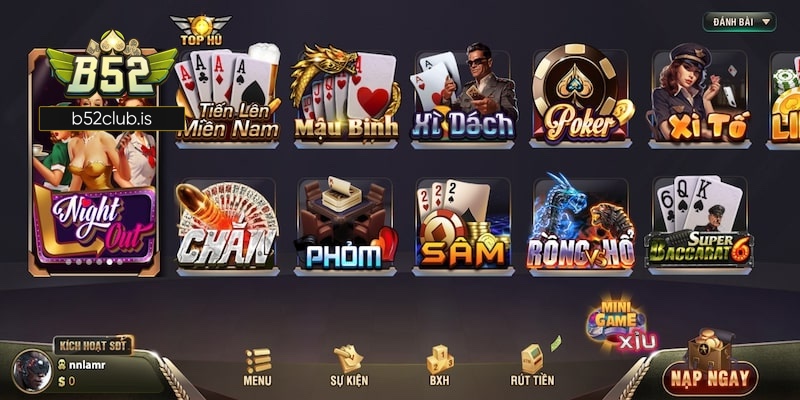 Cập nhật danh sách game bài tại B52club