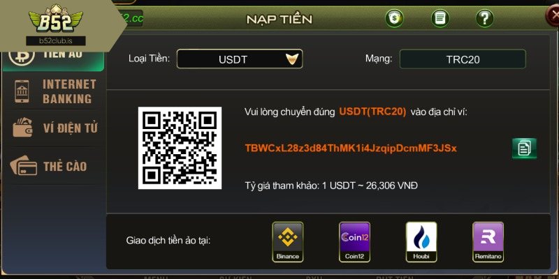 Thực hiện nạp tiền B52Club qua internet banking